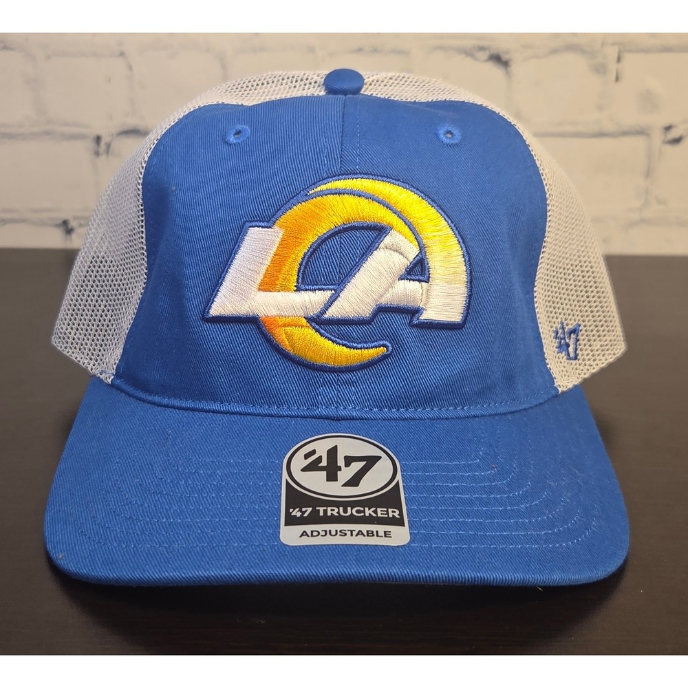 47 Los Angeles Rams Blue White Adjustable Trucker Hat NFL Snapback OSFA